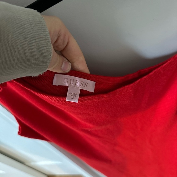 Guess Women’s One Shoulder Red ribbed dress with rosette - Picture 5 of 7